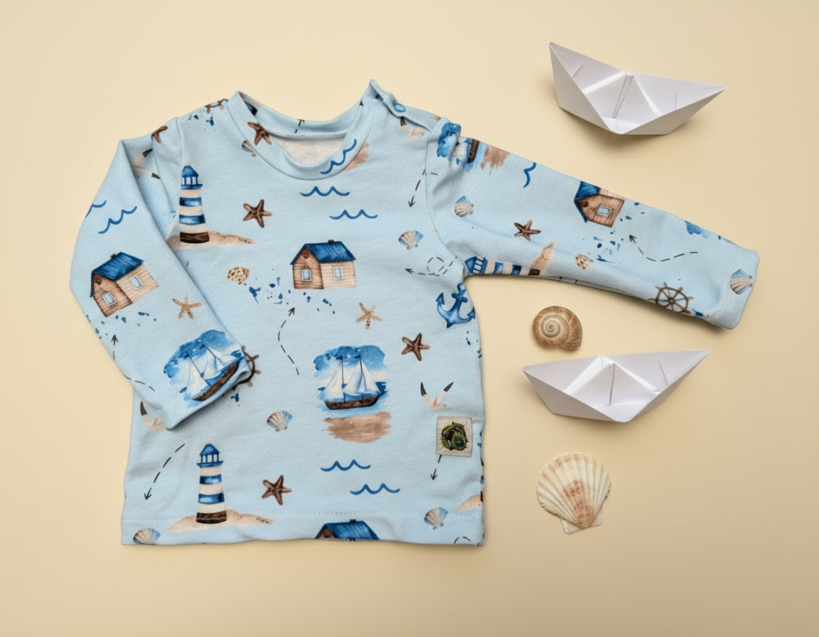 Langarmshirt Maritim mit Knopfleiste Gr. 68