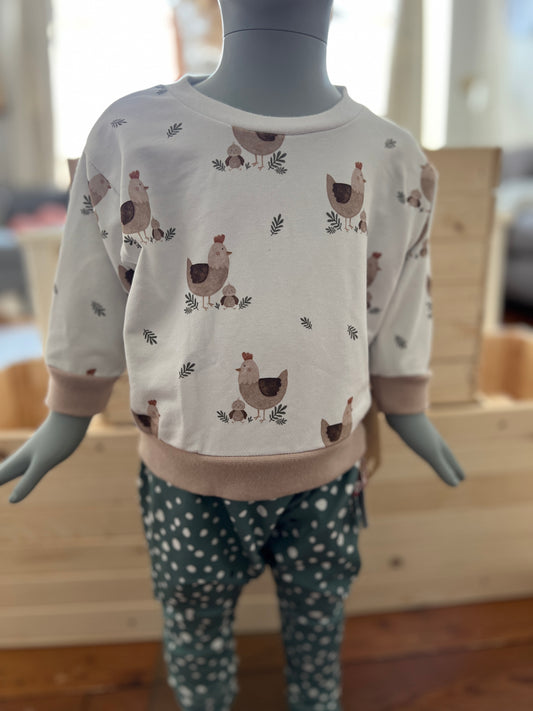 Oversized Pullover Glucke mit Küken Gr. 68